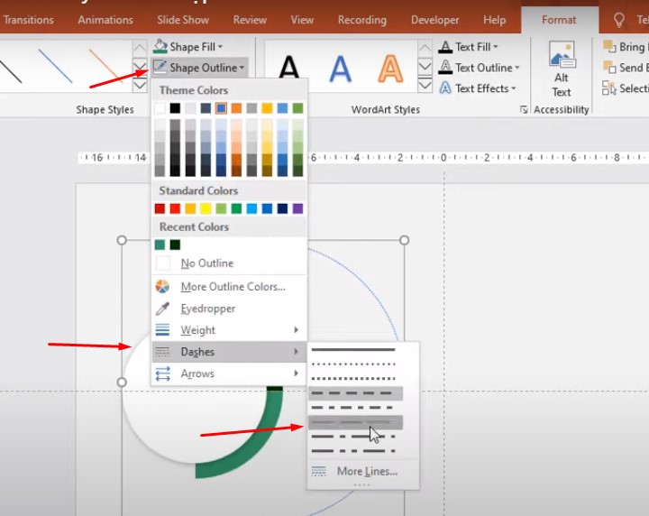 Vào Format chọn Shape Outline chọn Dashes chọn đường viền và tô màu đen như mình nhé.