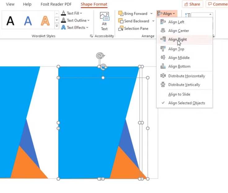 Chọn Shape Format vào phần Align chọn Align Right.