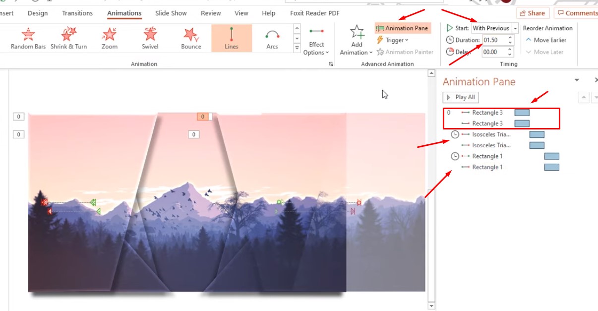 Các bạn vào phần Animations Pane để tùy chỉnh lại thời gian chạy, và sắp xếp chúng lại.