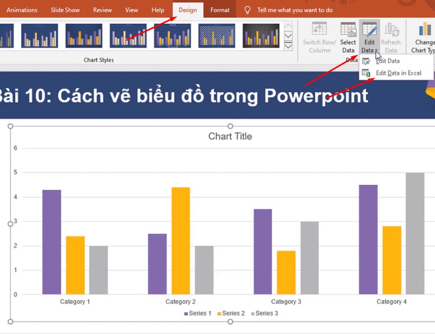 Bạn Click chọn đối tượng biểu đồ