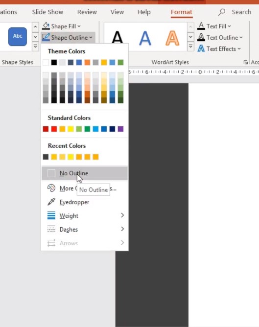Đổ màu, Shapes Outline tắt phần No Outline.