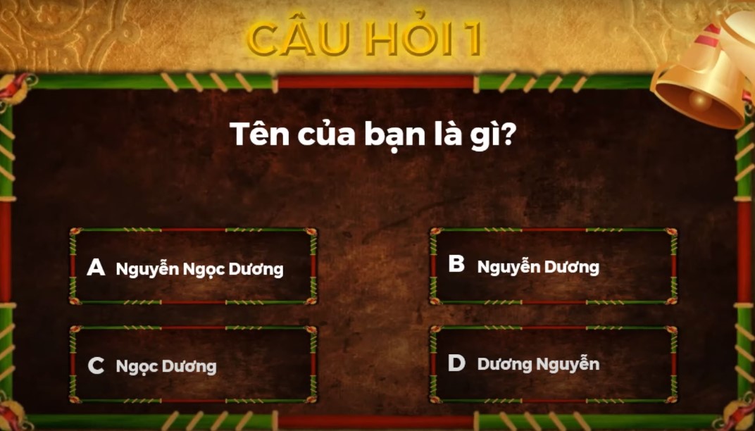 Bạn đam mê thử thách và trò chơi? Hãy tạo game Rung chuông vàng Powerpoint cho riêng mình và thử sức với bạn bè. Bạn có thể tùy chỉnh nội dung của trò chơi để phù hợp với những người chơi khác nhau. Với những điểm mới lạ và thú vị, bạn sẽ chắc chắn tạo ra một trò chơi đầy hấp dẫn.