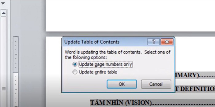 Hướng dẫn cách Update mục lục trong Word 2010