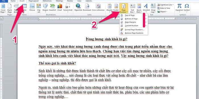 Hướng dẫn cách đánh số trang từ trang thứ 2 trong word 2010