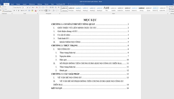 Cách tạo mục lục tự động trong Word 2016 đơn giản