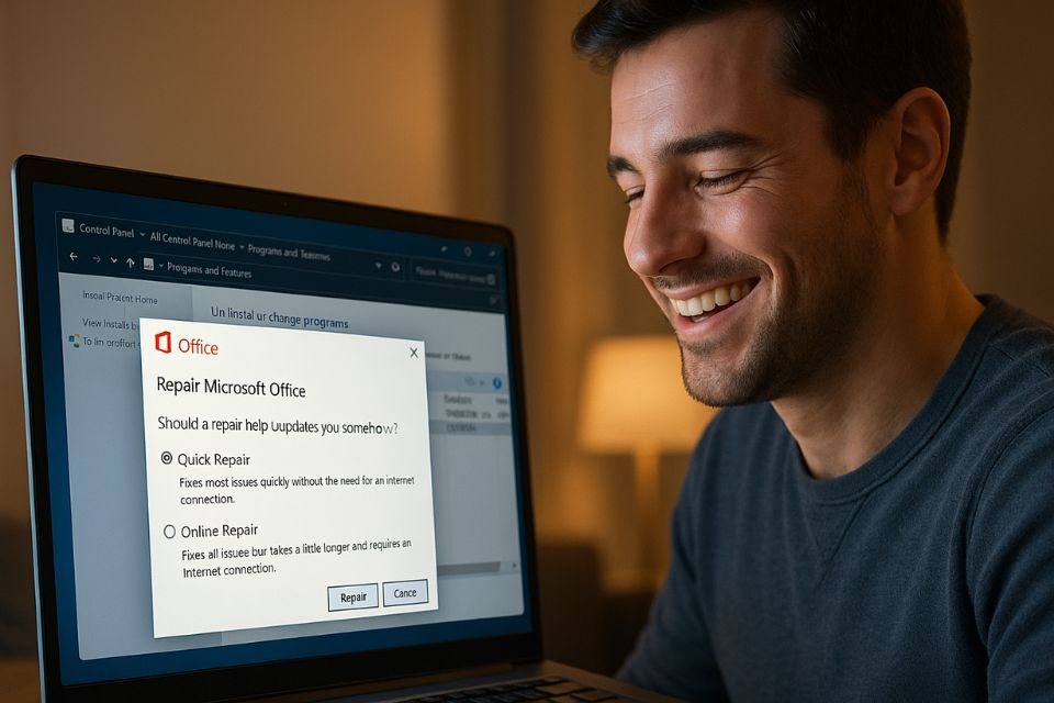 Cách thực hiện sửa office bằng Control Panel Office 2019