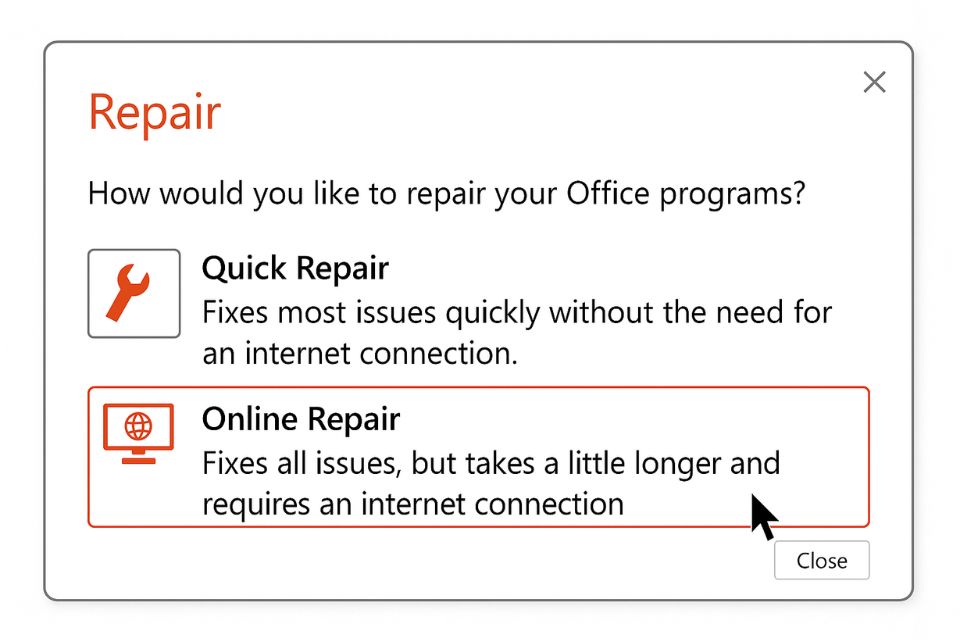 Cách thực hiện sửa office bằng Control Panel Office 2019 9 Cách thực hiện sửa office bằng Control Panel Office 2019 9