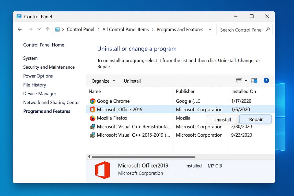 Hướng dẫn sửa Office bằng Control Panel trên Office 2019 32
