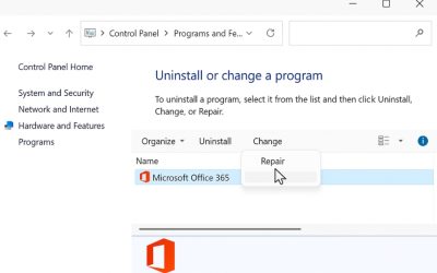 Hướng dẫn sửa Office bằng Control Panel – Office 365