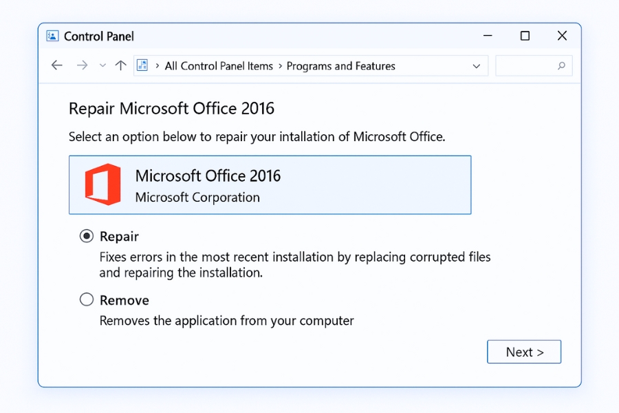 Sửa Lỗi Office Not Responding Trong Office 2016