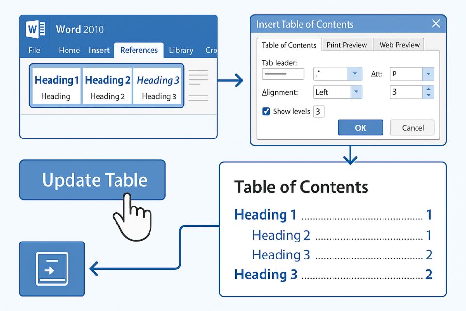 Cách sử dụng và tạo Mục lục tự động (TOC) trong Word 2010
