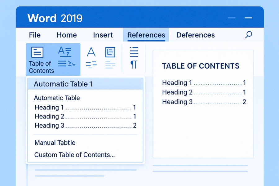 Cách sử dụng Mục lục tự động TOC trong Word 2019