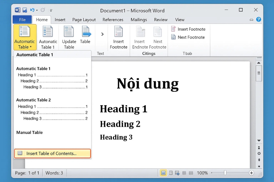 Thủ thuật tạo Mục lục tự động (TOC) trong Word 2010 4