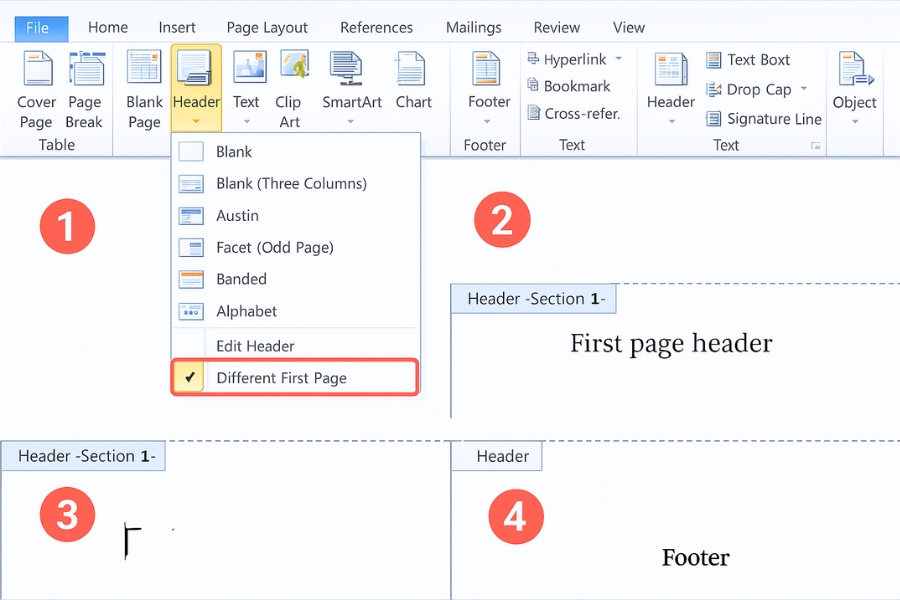 Cách thực hiện Header/Footer trang đầu khác trong Word 2010 – thao tác nhỏ nhưng quan trọng vô cùng!