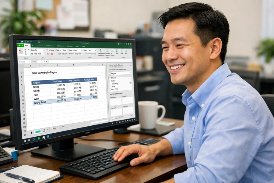 Cách sử dụng PivotTable để tổng hợp dữ liệu trong Excel 2010 8