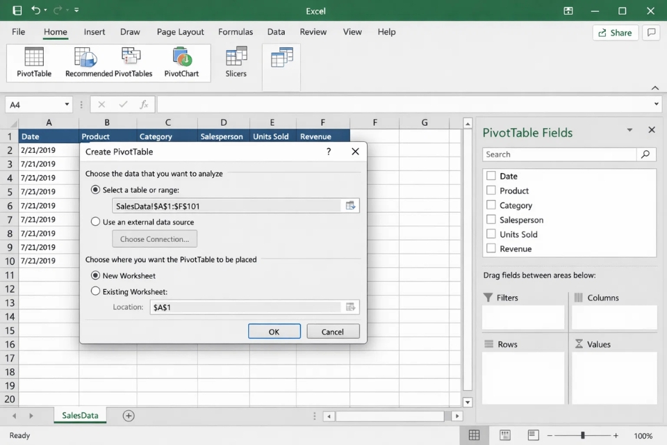 Cách sử dụng PivotTable để tổng hợp dữ liệu trong Excel 2019 5