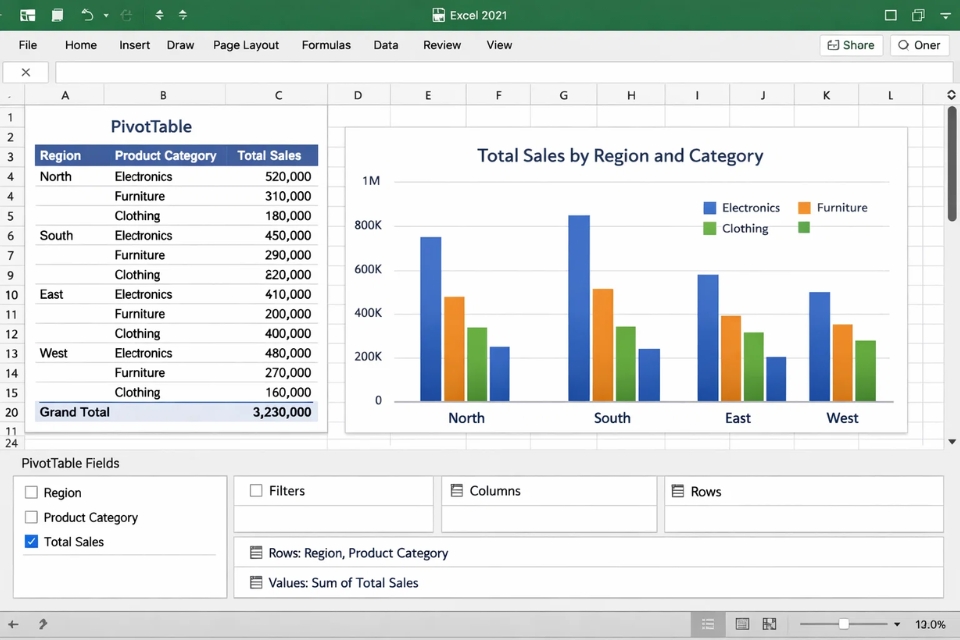 Cách sử dụng PivotTable để tổng hợp dữ liệu trong Excel 2021 4
