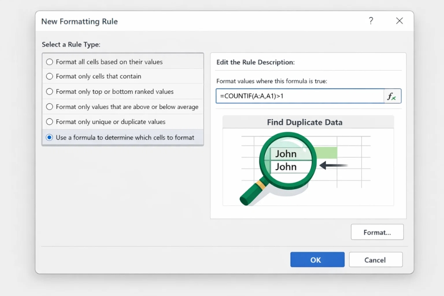 Cách thực hiện Conditional Formatting để tìm dữ liệu trùng lặp trong Excel 365 6