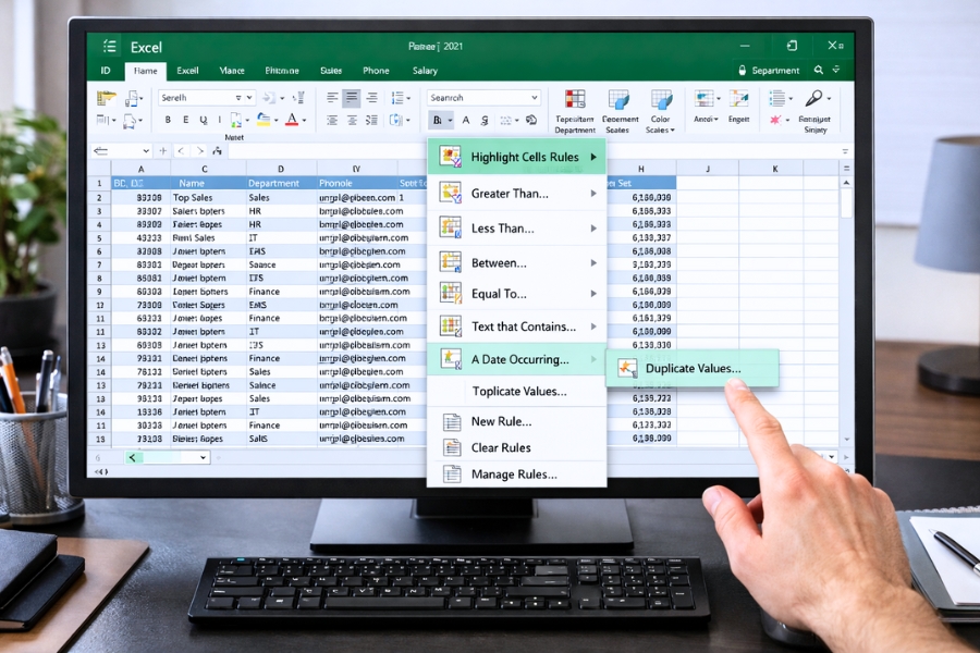 Cách thực hiện Conditional Formatting tìm trùng lặp Excel 2021 