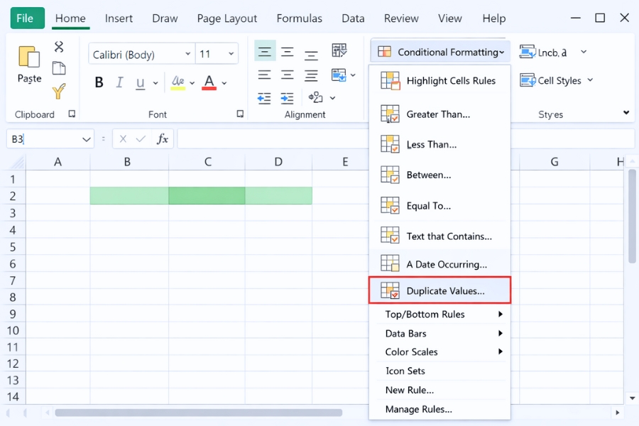 Cách thực hiện Conditional Formatting tìm trùng lặp Excel 2021 
