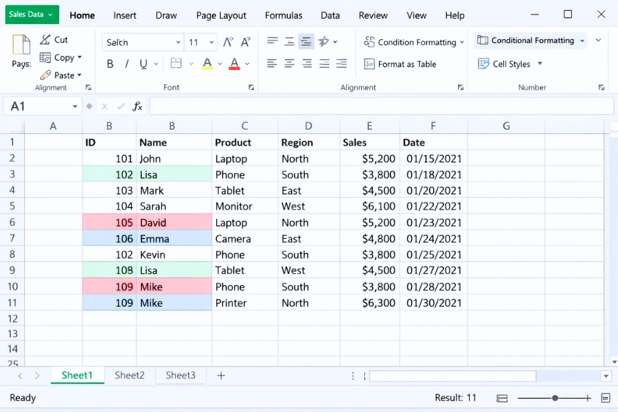 Cách thực hiện Conditional Formatting tìm trùng lặp Excel 2021 