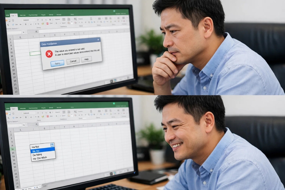 Cách thực hiện Data Validation tạo dropdown Excel 2010 12