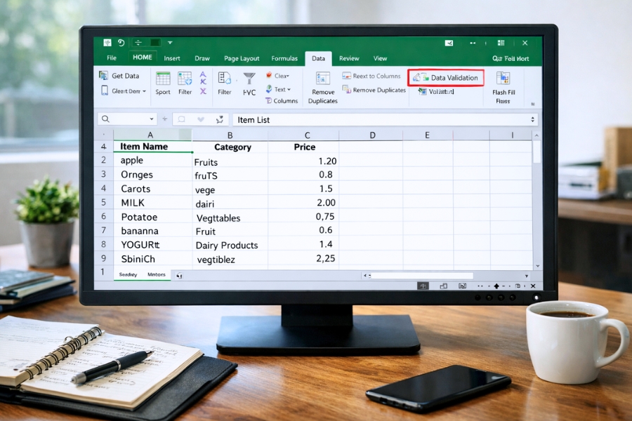 Cách thực hiện Data Validation tạo dropdown trong Excel 2016