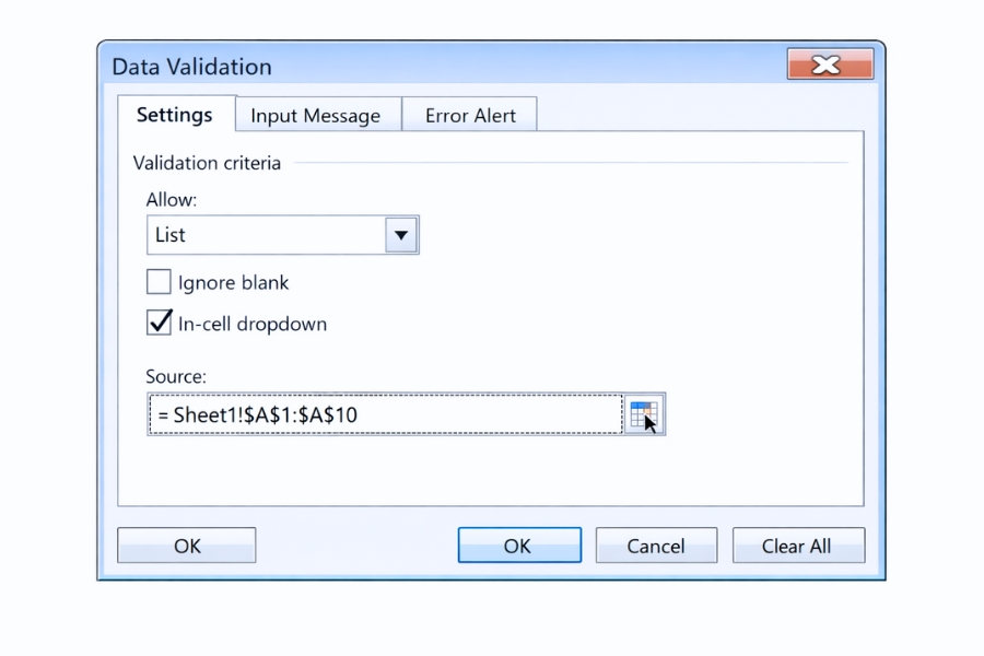 Cách thực hiện Data Validation tạo dropdown trong Excel 2016