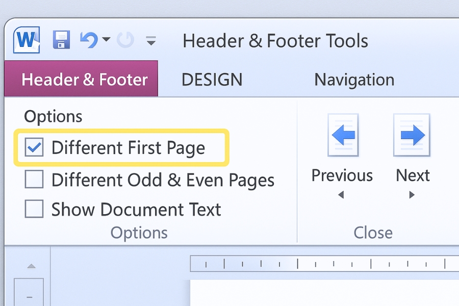 Cách thực hiện HeaderFooter trang đầu khác trong Word 2010