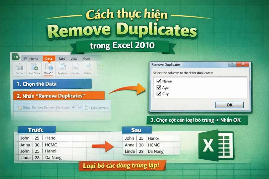 Cách thực hiện Remove Duplicates trong Excel 2010 – Đơn giản hơn bạn nghĩ!