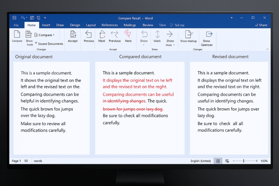 So Sánh Hai Tài Liệu Word 2019 