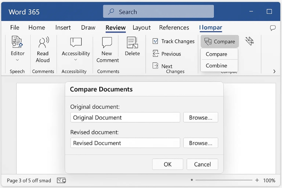 So sánh hai tài liệu trong Word 365: tìm khác biệt nhanh gọn, khỏi “soi” mỏi mắt 5
