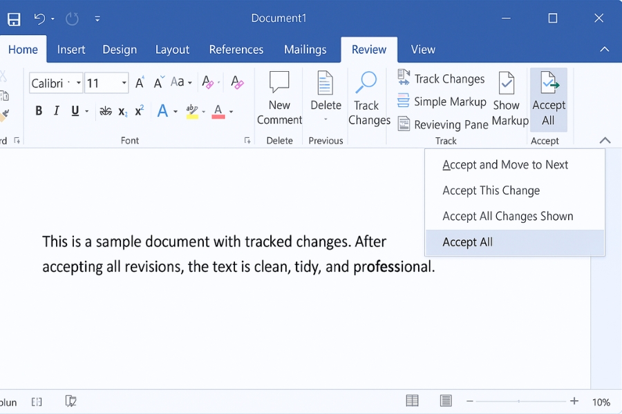 Thực Hiện Track Changes Và Accept All Trong Word 2016