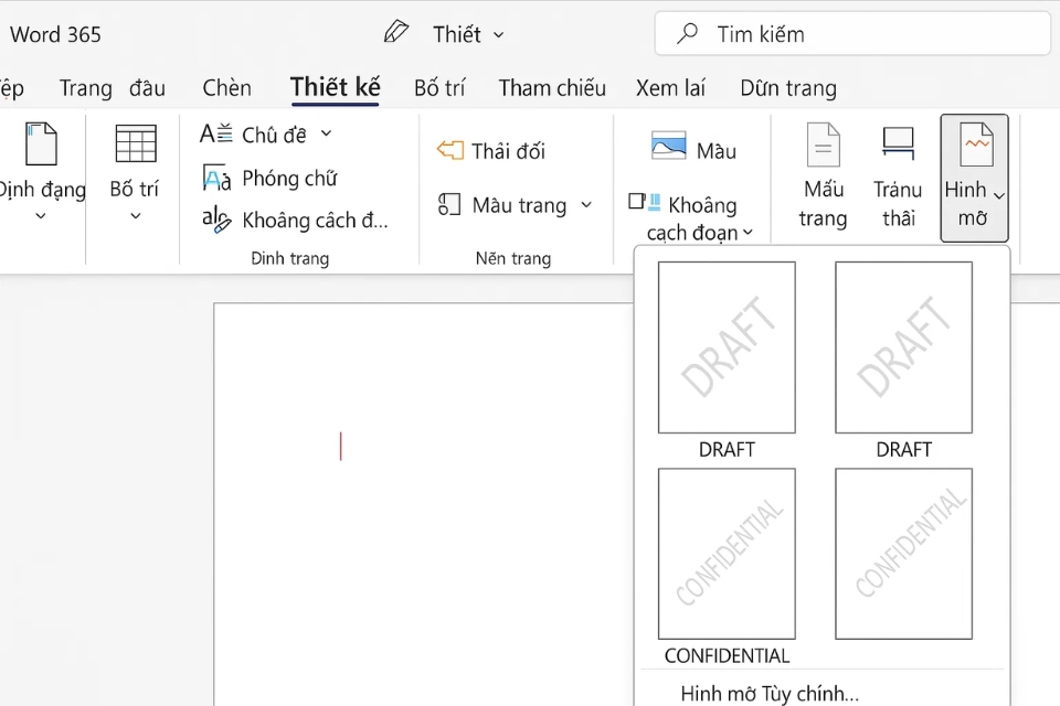Watermark và nền mờ trong Word 365: làm cho tài liệu “có nghề” hơn chỉ trong vài phút