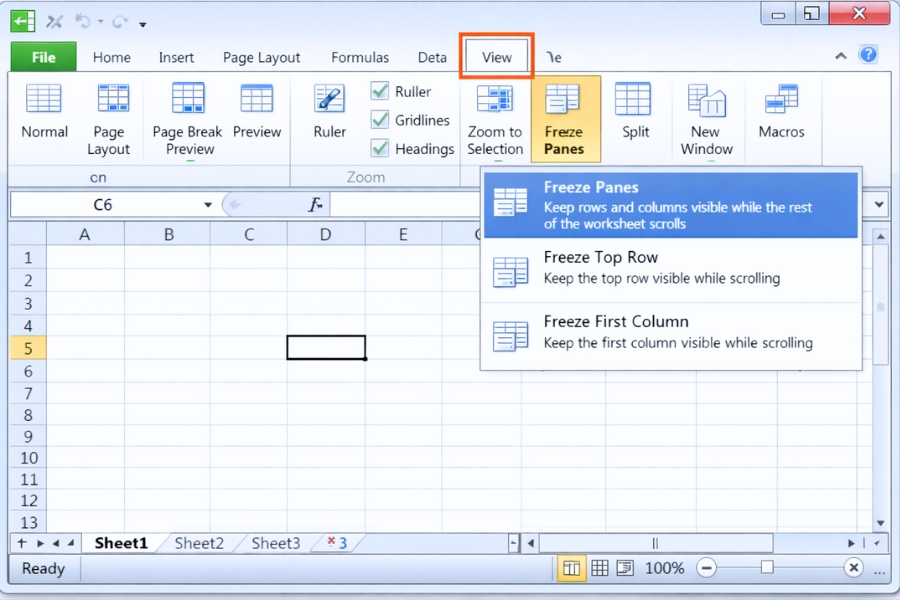Cách Thực Hiện Freeze Panes Để Cố Định Tiêu Đề Trong Excel 2010 2 Cách Thực Hiện Freeze Panes Để Cố Định Tiêu Đề Trong Excel 2010