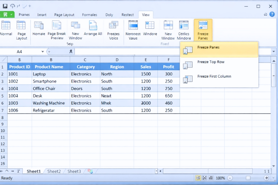 Cách Thực Hiện Freeze Panes Để Cố Định Tiêu Đề Trong Excel 2010