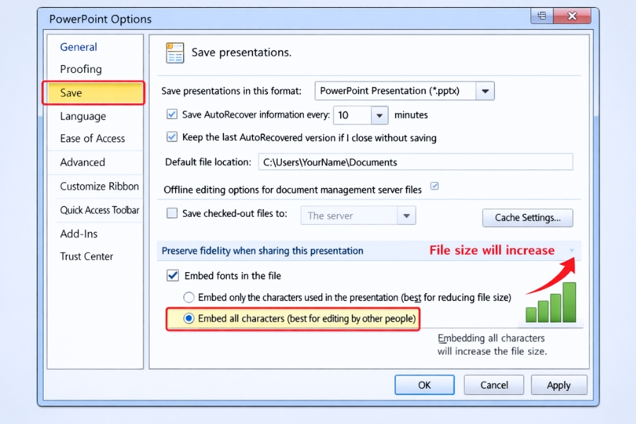 Cách Thực Hiện Nhúng Font Chữ Để Tránh Lỗi PowerPoint 2010 3 Cách Thực Hiện Nhúng Font Chữ Để Tránh Lỗi PowerPoint 2010