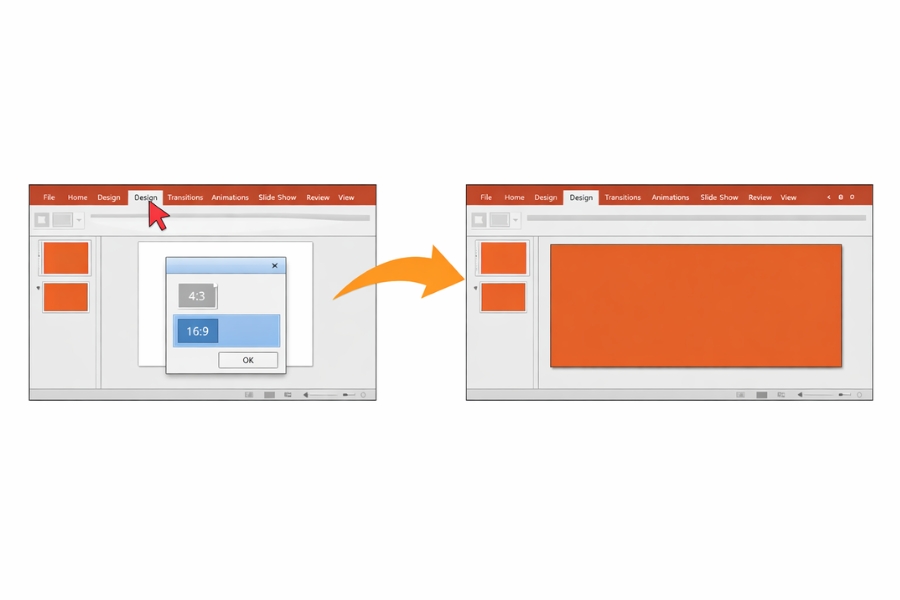 Cách chuyển tỷ lệ 43 sang 169 trong PowerPoint 2016