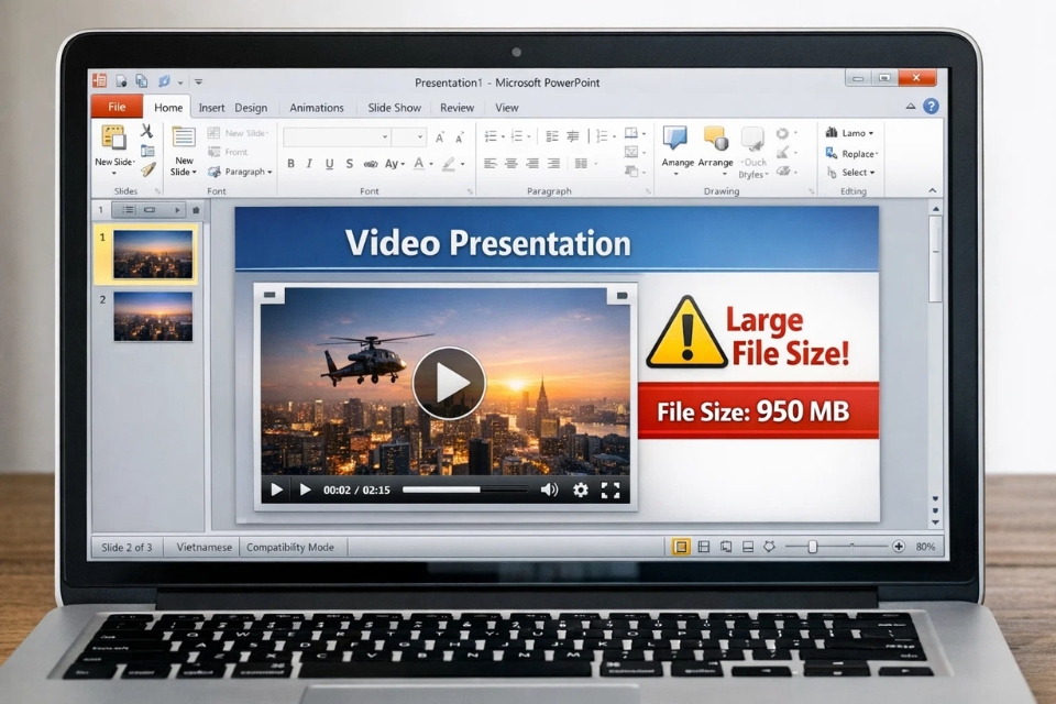 Cách nén video và tối ưu dung lượng PowerPoint 2010 8 Cách nén video và tối ưu dung lượng PowerPoint 2010 8