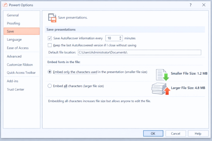 Cách nhúng font chữ để tránh lỗi PowerPoint 2016