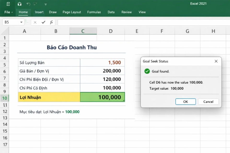 Cách sử dụng Goal Seek để tìm giá trị trong Excel 2021