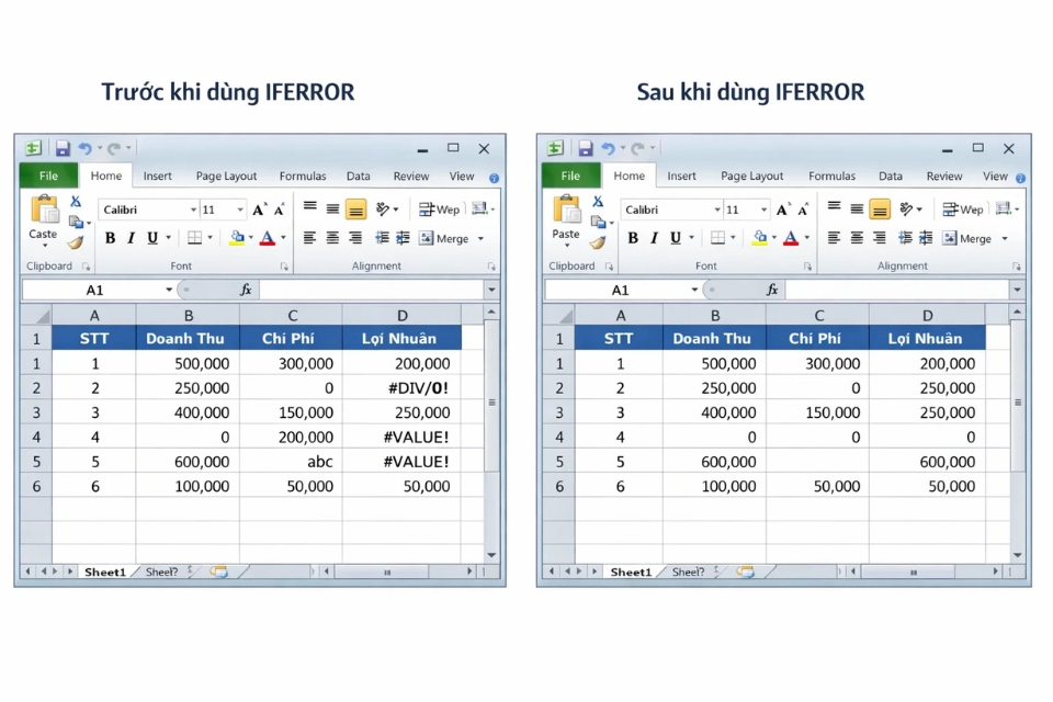 Cách sử dụng IFERROR xử lý lỗi Excel 2010 3