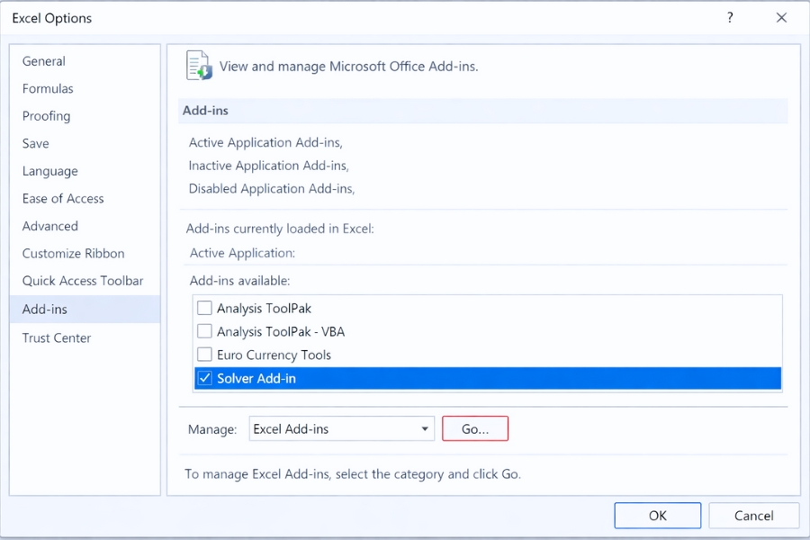 Cách sử dụng Solver để tối ưu hóa trong Excel 2019 2 Cách sử dụng Solver để tối ưu hóa trong Excel 2019