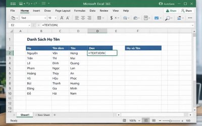 Cách sử dụng TEXTJOIN nối chuỗi trong Excel 365
