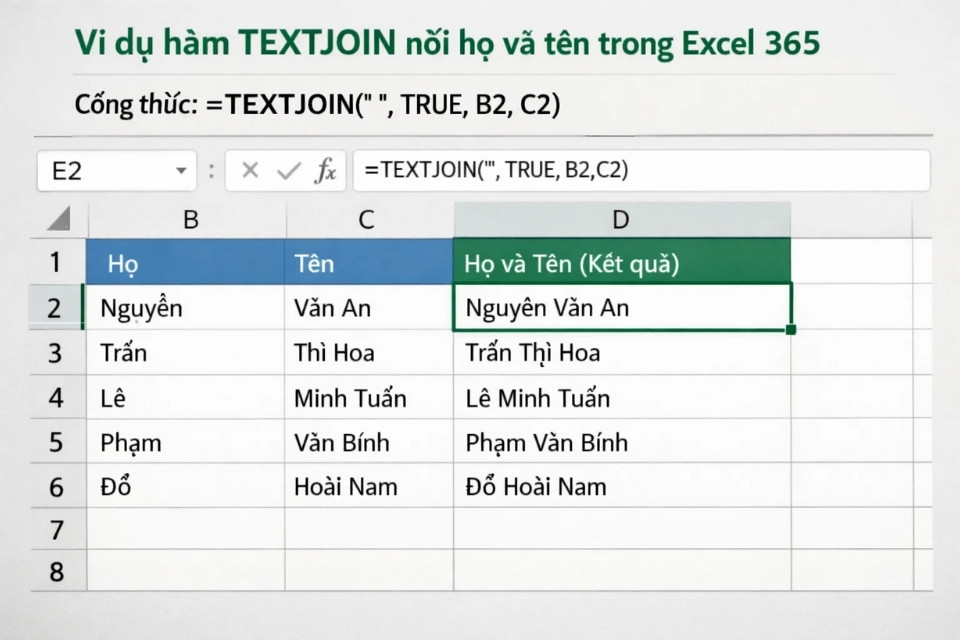 Cách sử dụng TEXTJOIN nối chuỗi trong Excel 365 4