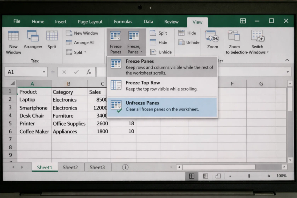 Cách thực hiện Freeze Panes cố định tiêu đề trong Excel 2016 5
