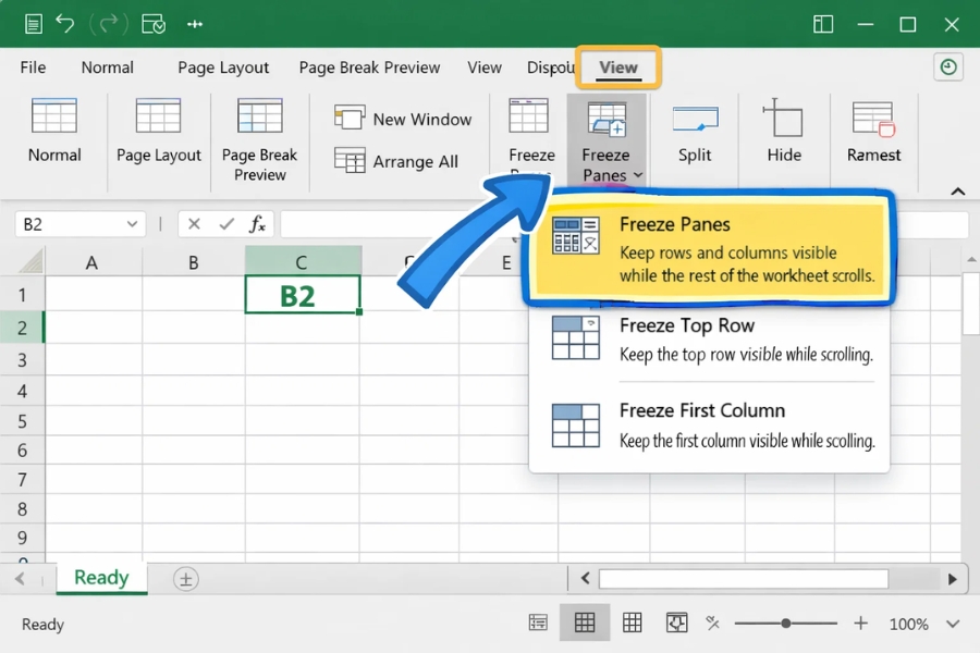 Cách thực hiện Freeze Panes cố định tiêu đề trong Excel 365 6