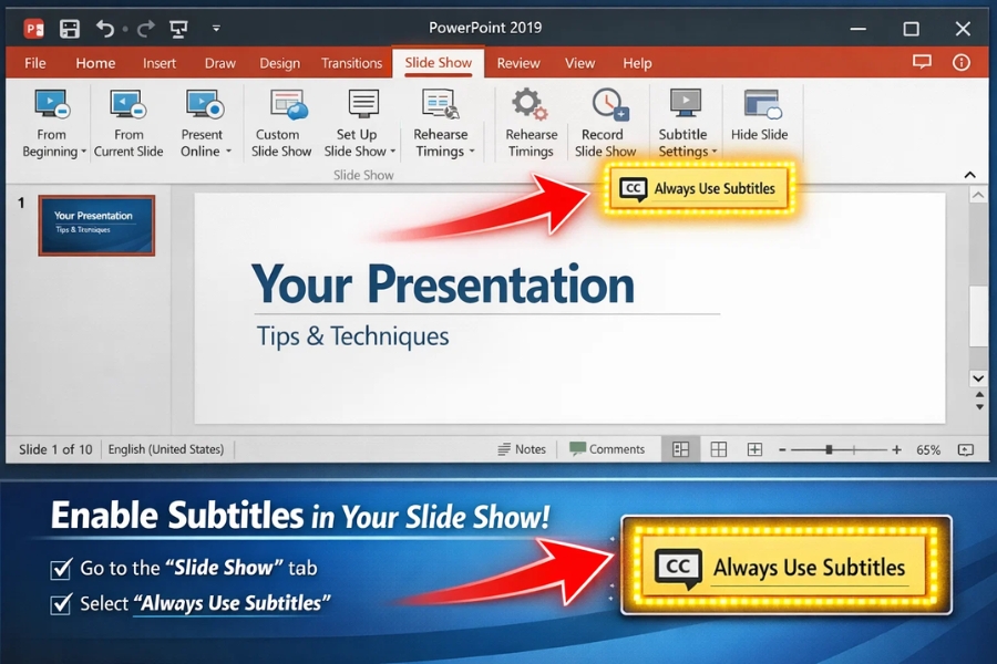 Cách thực hiện Subtitle khi trình chiếu PowerPoint 2019 đơn giản mà hiệu quả 2 Cách thực hiện Subtitle khi trình chiếu PowerPoint 2019 đơn giản mà hiệu quả 2