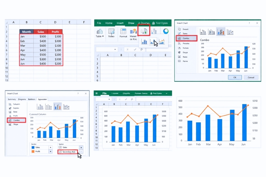 Cách thực hiện biểu đồ và trục phụ trong Excel 2019