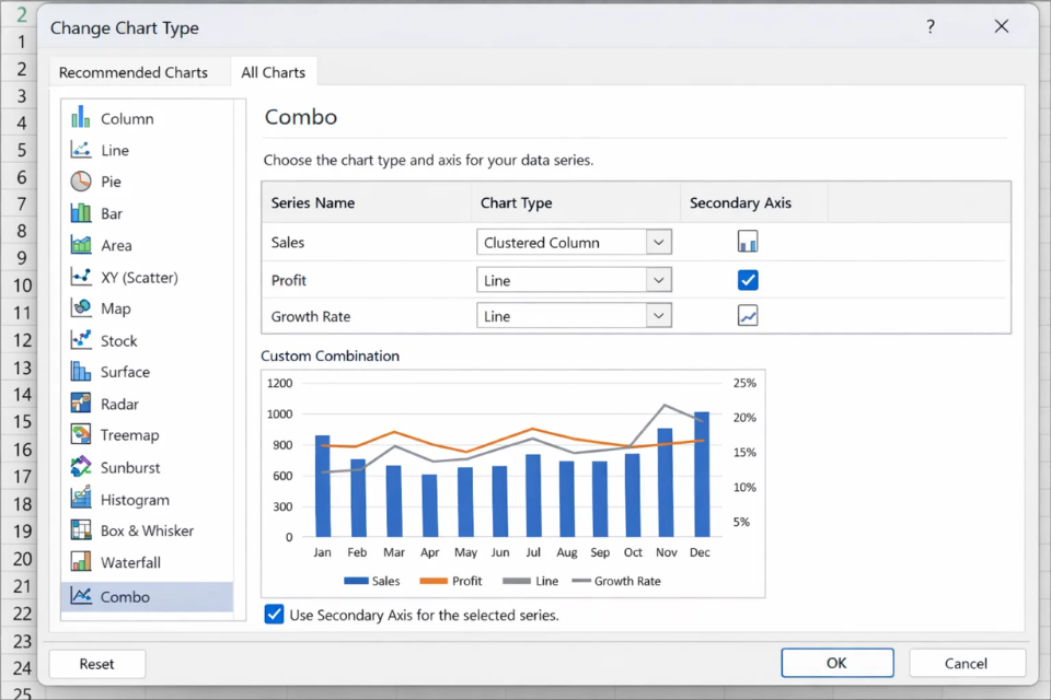 Cách thực hiện biểu đồ và trục phụ trong Excel 2021 6 Cách thực hiện biểu đồ và trục phụ trong Excel 2021 2